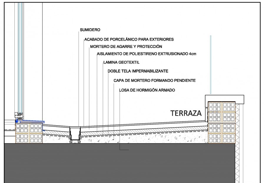 Esquema de cubierta y terraza transitable